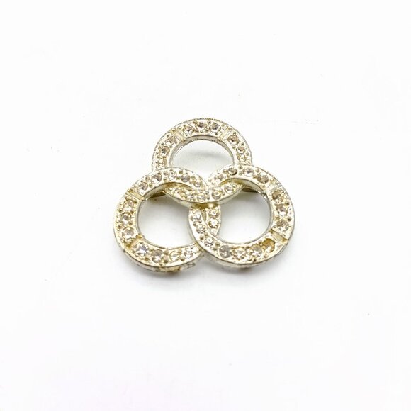 Vintage Triple Interlocking Circles Rhinestone Brooch Pin - Picture 1 of 2